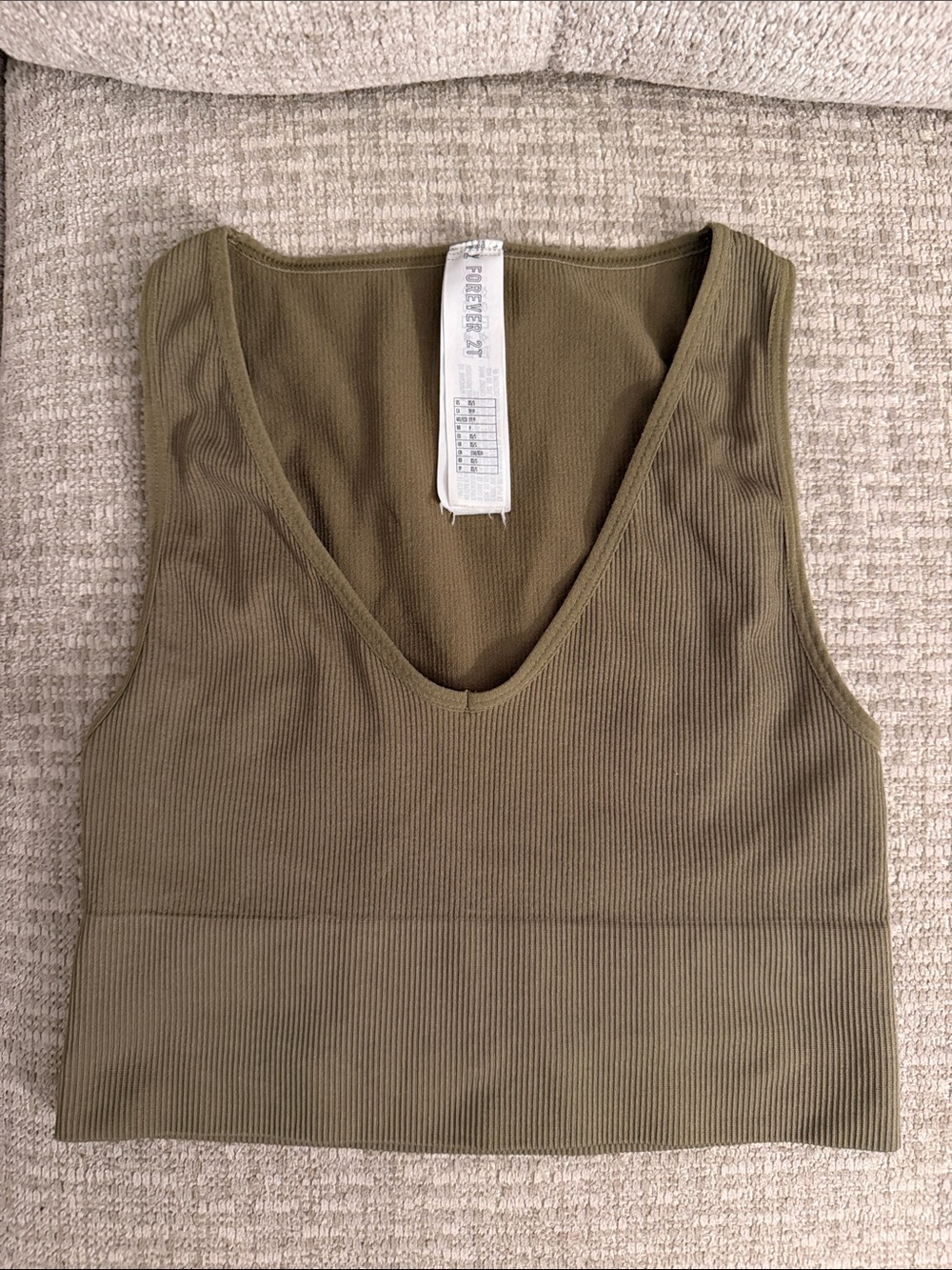 Forever 21 Ribbed V-Neck Cropped Tank Top - Olive